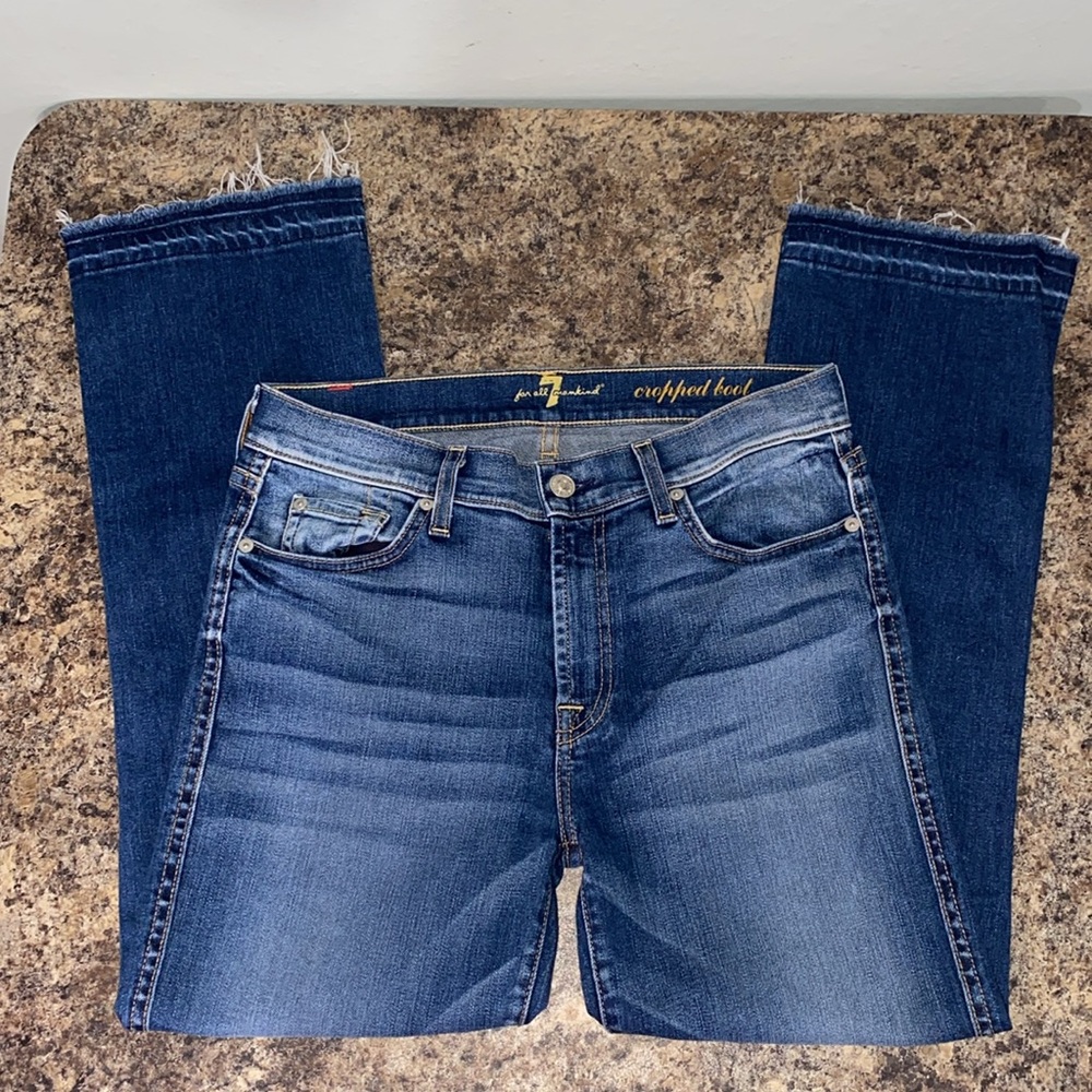 7 For All Mankind Cropped Boot Precision Cut Kick Flare Blue Jeans Women's 28